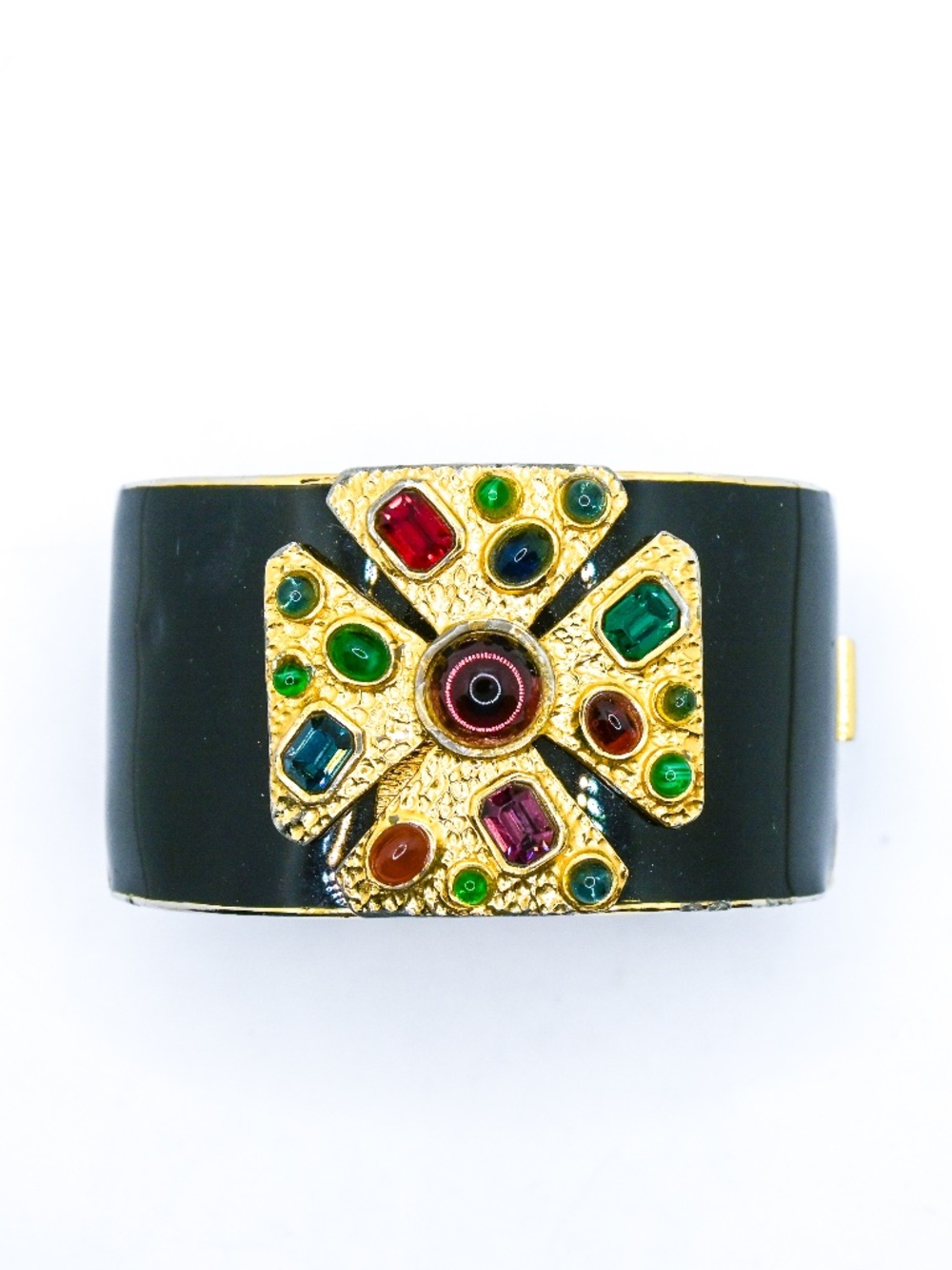 Vintage Ciner Multi Stone & Black Enamel Hinged Clasp Bangle